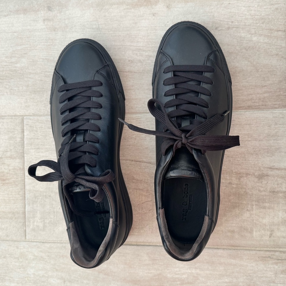 Rag & Bone Black Leather Sneakers Sleek Minimalist Design - Picture 2 of 3